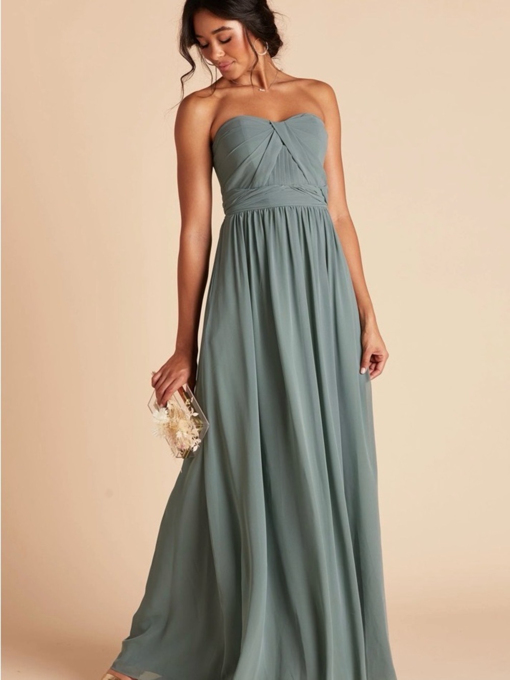 Birdy Grey Grace Sea Glass Strapless Convertible Bridesmaids Chiffon Gown Size M